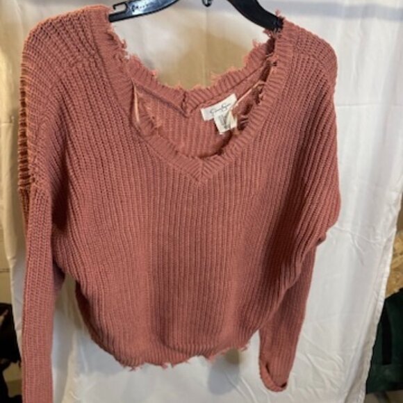 Jessica Simpson Cropped Distressed Hem Sweater – Rose Pink, Size M - Picture 1 of 3